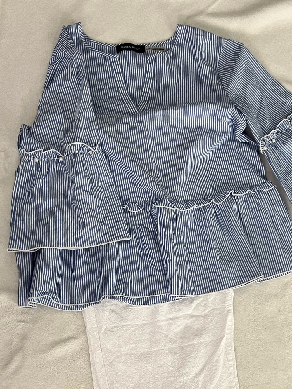 Blue & White Striped Ruffle Tiered Top - Unbranded